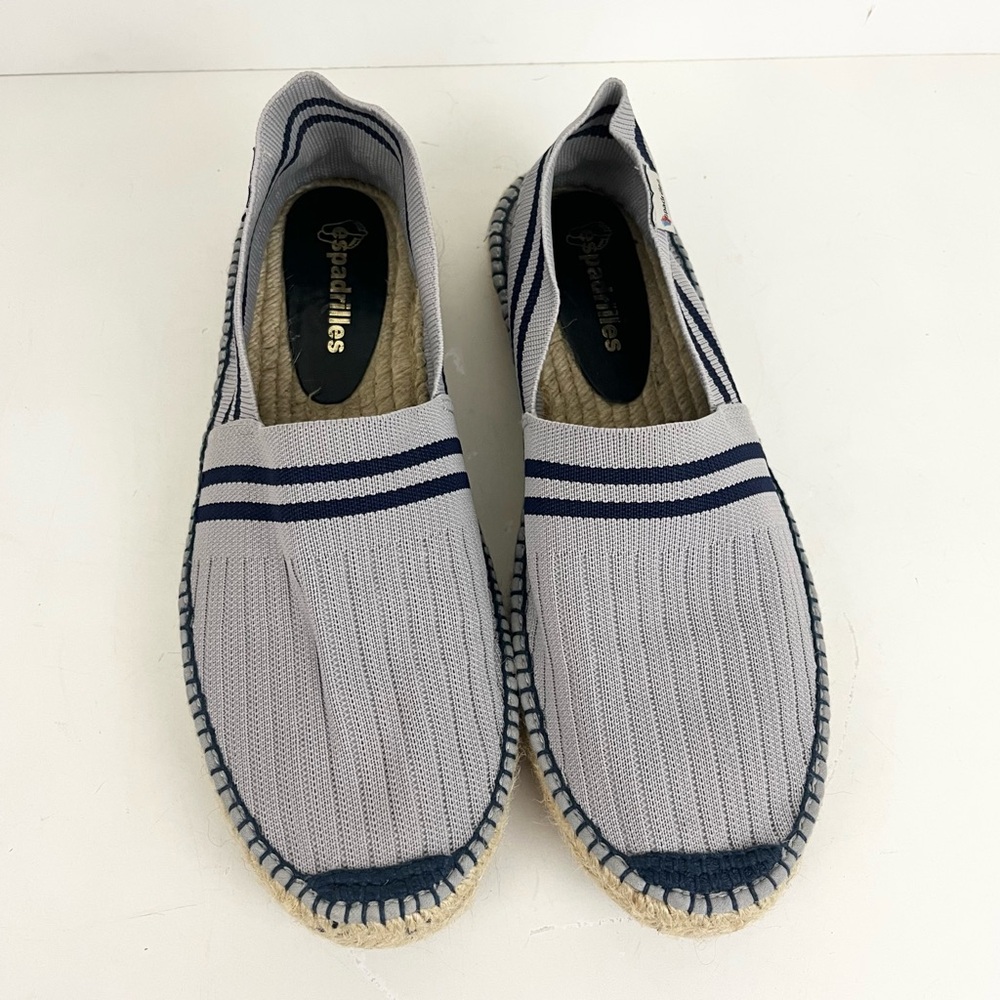 Gray Blue Elastic Canvas Striped Print Made In Spain Espadrilles Unisex Size 44
